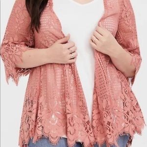 Torrid Blush Pink Desert Sand Floral Lace Kimono
